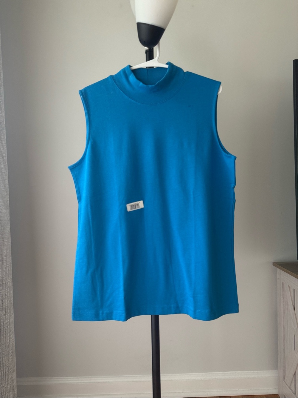 Hunt Club Sleeveless Mock Neck Top Women’s L Blue 100% Cotton NWOT
